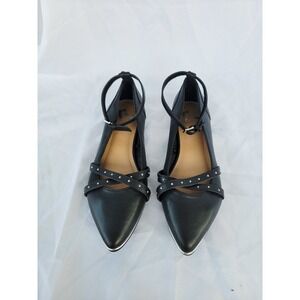 Report Tarragon Sz 9 Black Studded Pointed Toe Flats Ankle Strap